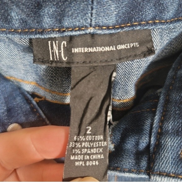 INC International Concept Distressed Dark Wash Cropped  Wide Leg Pants Size 2 - Picture 10 of 11
